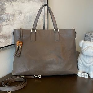Gucci Bamboo Tassel Convertible Zip Tote Leather